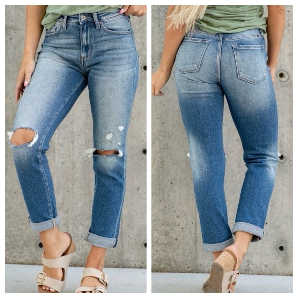 NWT KanCan Jeans Renton High Rise Slim Straight Women's 5/26 Distressed Cuffed